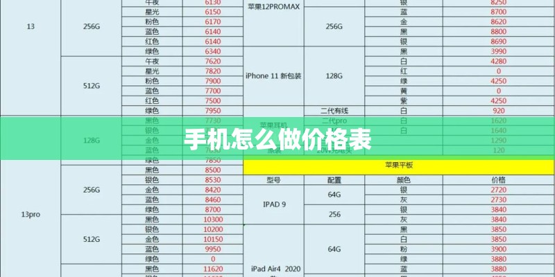 手机怎么做价格表
